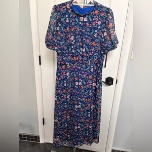Navy midi dress with flowers- Size 8
